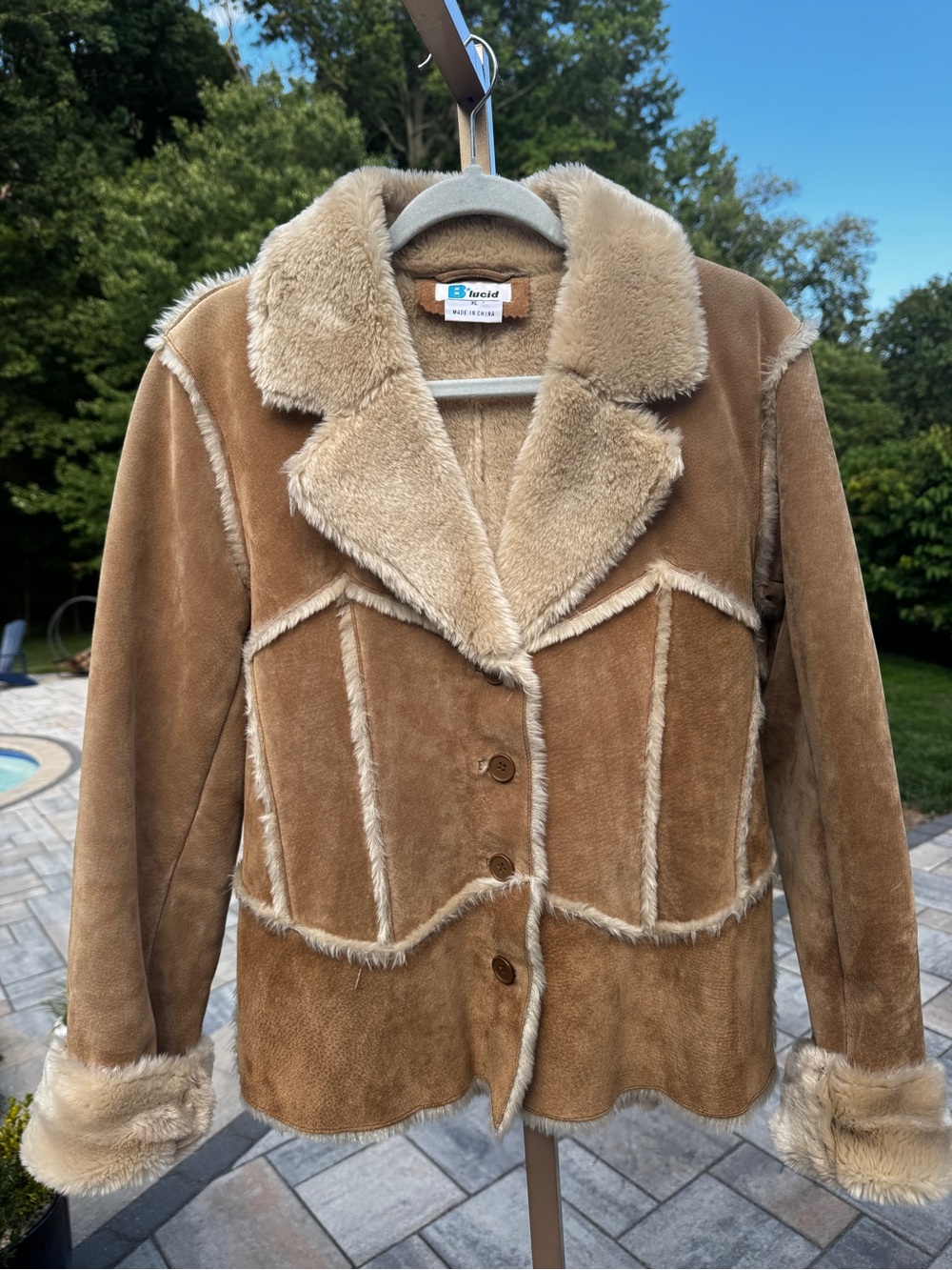 B*lucid Vintage Penny Lane Coat Tan Leather Faux Sherpa Afghan Jacket Bohemian